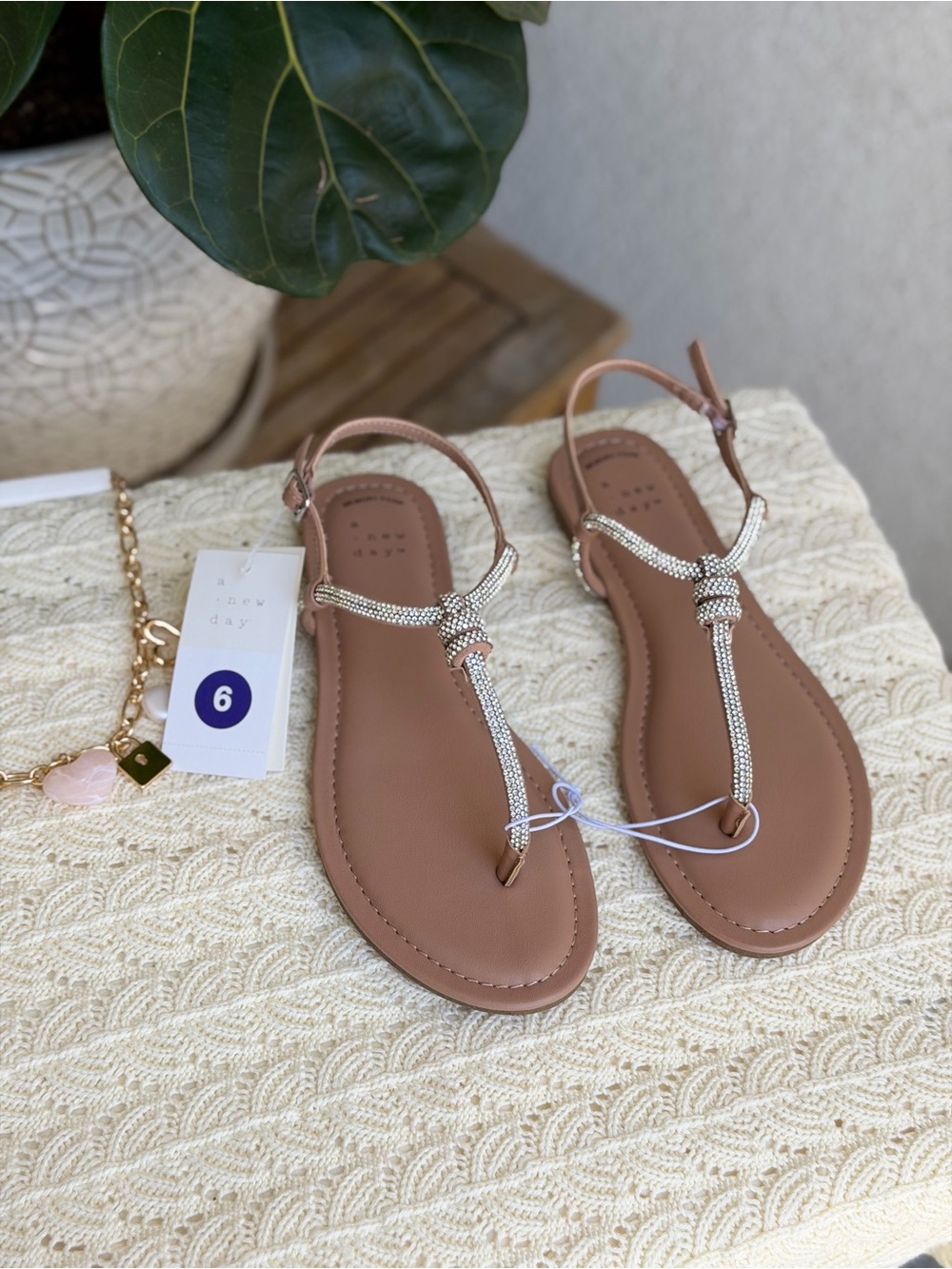 a new day Tan Rhinestone Knot T-Strap Sandals - Picture 2 of 7